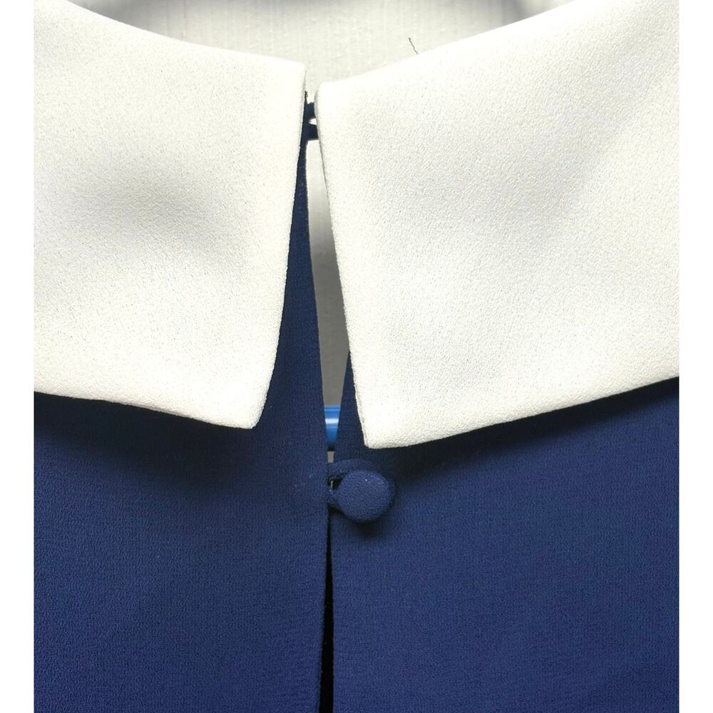 In The Mood Navy Dress White Collar Sheer Sleeves Midi Elastic Waist Size 12 - Picture 4 of 10